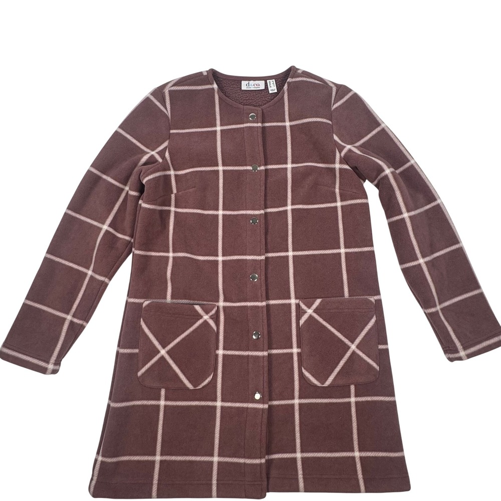 Denim & Co Plum Grid Fleece Sherpa Lined Snap Front Long Coat XS A373338